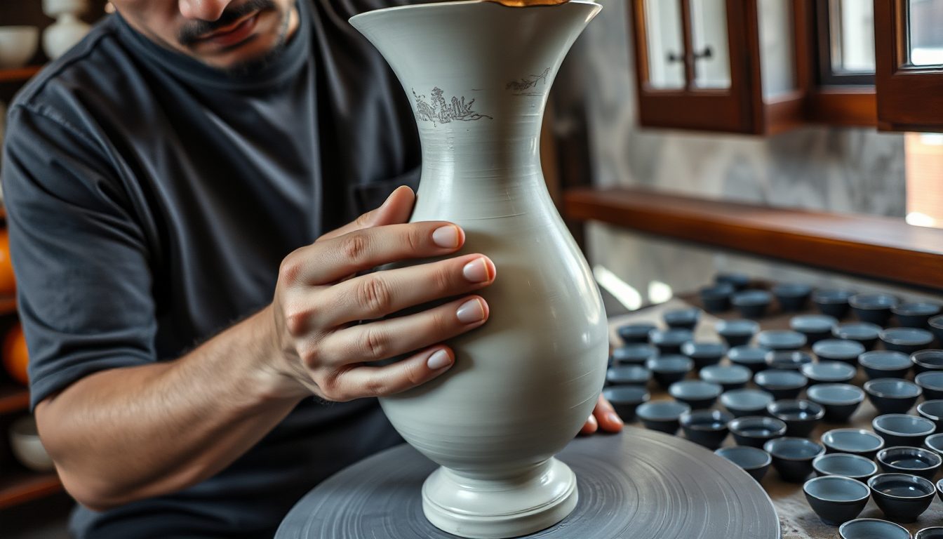 Throwing porcelain on the wheel in the Wenxian workshop