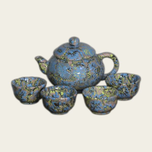 Teapot & Cups — Blue Floral