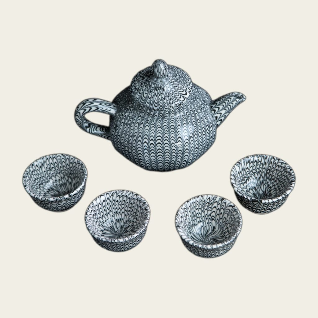 Teapot & Cups Set — Feather Pattern