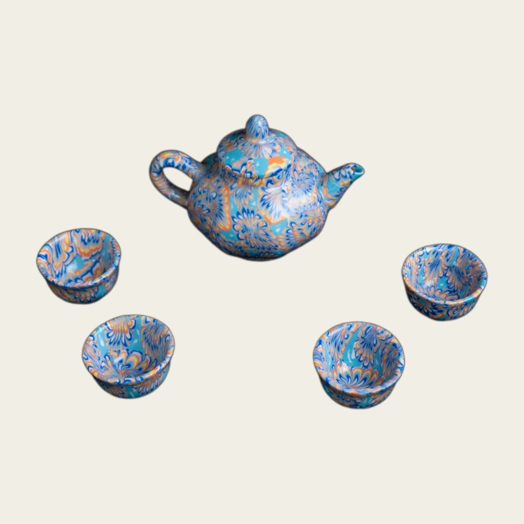 Teapot & Cups — Multicolour Marbled