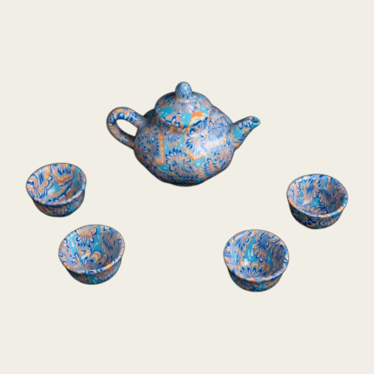 Teapot & Cups — Multicolour Marbled